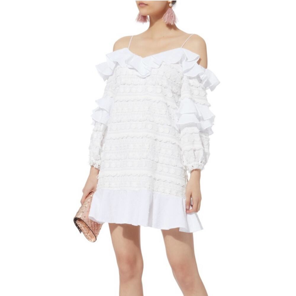 ALEXIS Calypso short dress size Small White/ cream cold-shoulder embroidered